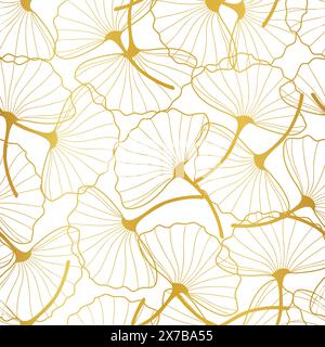 Ginkgo hinterlässt nahtlose Goldkonturen auf weißem Hintergrund Stock Vektor