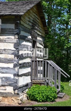 Blockhaus befindet sich in Danial Boone Homestead Stockfoto