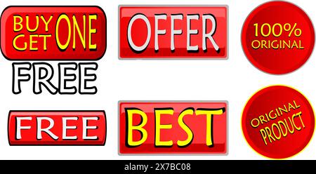 Symbolgruppe „Labels Tags“. Sonderangebot, Großverkauf, Rabatt, Original, Vektor-Design. Stock Vektor