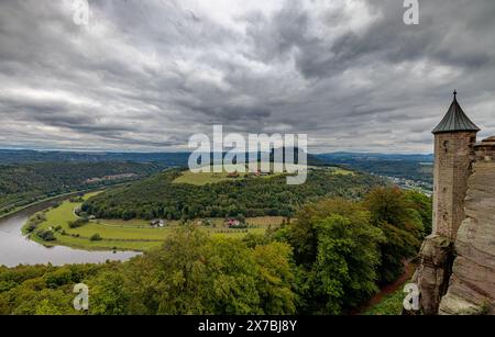 Europa, Deutschland, Sachsen, von der Festung Königstein, Blick auf die Elbe Stockfoto