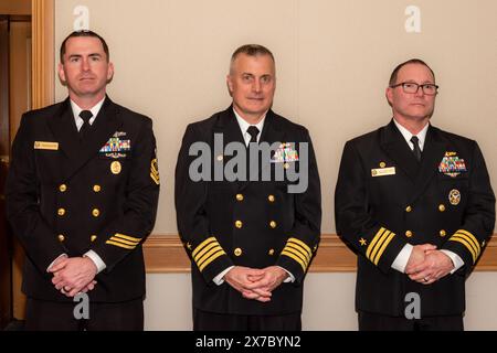 Verleihung der Gedenktafel zum Gedenken an die Empfänger der US-Ehrenmedaille, Lieutenant Commander George L. Street III und Lawson 'Red' Ramage Stockfoto