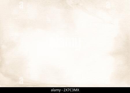 Altes gelbliches Papier mit Flecken und Streifen. Aquarellhintergrund mit Farbstreifen, Nachahmung der Textur einer alten Handschrift in Sepia. Stockfoto