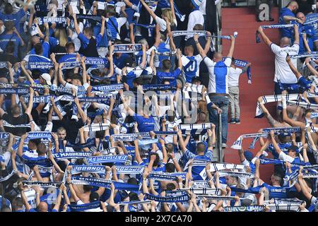 Fußball 2. Bundesliga 34. Spieltag Fortuna Düsseldorf - 1. FC Magdeburg am 19.05.2024 in der Merkur Spiel-Arena in Düsseldorf Fanblock / Fans 1. Die DFL-Bestimmungen des FC Magdeburg verbieten die Verwendung von Fotos als Bildsequenzen und/oder Quasi-Video. Foto: Revierfoto Stockfoto