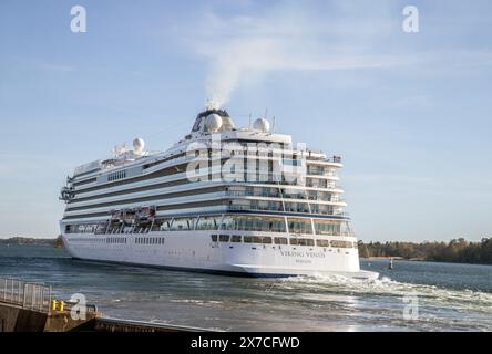 Das norwegische Kreuzfahrtschiff „viking venus“ im Hafen. Mariehamn, Åland. Stockfoto