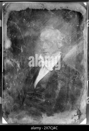 James Buchanan, halblanges Porträt, Dreiviertel links, Identifikation aus einem Stich von S.F. Baker in Frank Leslies Illustrated News, 3. Mai 1856, S. 321., auf der Rückseite der Platte zerkratzt: 428., Ecken beschnitten., DAG-Nr. 225 ist eine mögliche Kopie dieses Bildes., Transfer; U.S. war College; 1920; (DLC/PP-1920:46153). ist Teil von: Daguerreotype Collection , produziert von Mathew Bradys Studio. Buchanan, James, 1791-1868. Stockfoto