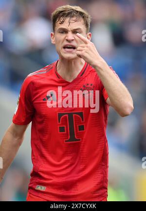 SINSHEIM, DEUTSCHLAND – 18. MAI: Joshua Kimmich von Bayern München reagiert am 18. Mai 2024 beim Bundesliga-Spiel zwischen TSG Hoffenheim und FC Bayern München in der PreZero-Arena in Sinsheim. © diebilderwelt / Alamy Stock Stockfoto