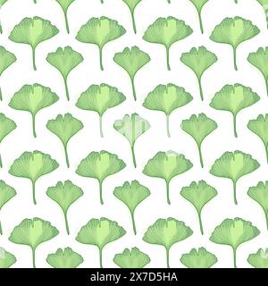 Ginkgo-Zweig mit Blättern, nahtloses Vektor-Muster für Design von Stoff oder Tapete Stock Vektor