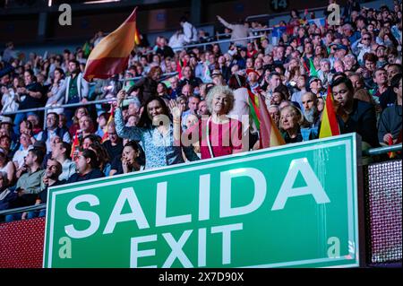 Madrid, Spanien. Mai 2024. Spanische Wähler und Anhänger von Vox, die während der politischen Versammlung Europa Viva 24, die von der rechtsextremen spanischen Partei VOX im Palacio de Vistalegre in Madrid organisiert wurde, gesehen wurden. Quelle: SOPA Images Limited/Alamy Live News Stockfoto