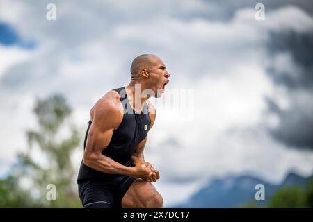 Gotzis, Österreich. Mai 2024. Der Kanadier Damian Warner feiert während der Herren-Decathlon-Veranstaltung am zweiten und letzten Tag des Hypo-Meetings, IAAF World Combined Events Challenge, im Mosle-Stadion in Gotzis, Österreich, Sonntag, den 19. Mai 2024. BELGA FOTO JASPER JACOBS Credit: Belga News Agency/Alamy Live News Stockfoto