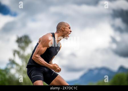 Gotzis, Österreich. Mai 2024. Der Kanadier Damian Warner feiert während der Herren-Decathlon-Veranstaltung am zweiten und letzten Tag des Hypo-Meetings, IAAF World Combined Events Challenge, im Mosle-Stadion in Gotzis, Österreich, Sonntag, den 19. Mai 2024. BELGA FOTO JASPER JACOBS Credit: Belga News Agency/Alamy Live News Stockfoto