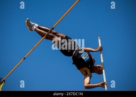 Gotzis, Österreich. Mai 2024. Der Kanadier Damian Warner wurde während des Decathlon-Events der Männer am zweiten und letzten Tag des Hypo-Meetings, IAAF World Combined Events Challenge, im Mosle-Stadion in Gotzis, Österreich, am Sonntag, den 19. Mai 2024, in Aktion gezeigt. BELGA FOTO JASPER JACOBS Credit: Belga News Agency/Alamy Live News Stockfoto