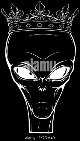 Abbildung eines Aliens in weißer Linie auf schwarzem Hintergrund Stock Vektor