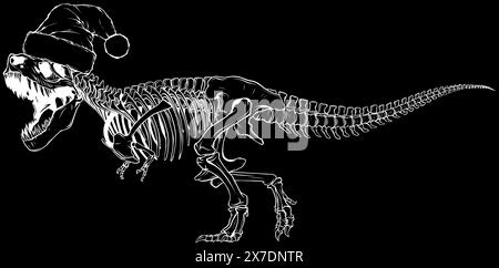 Tyrannosaurus Rex Skelett in weißer Linie auf schwarzem Hintergrund Stock Vektor