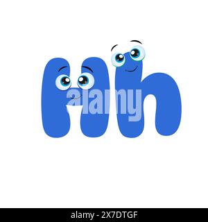 Zeichentrickillustration des blauen süßen lächelnden Großbuchstaben H mit Augen. Illustrierte Buchstaben. Lustiger Kinderbuchstabe H mit Augen. Stock Vektor