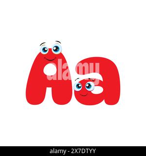 Der Buchstabe A. Symbol aus dem Kinderalphabet isoliert auf weißem Hintergrund. Lustiger Kinderbrief mit Augen. Vektorabbildung. Farbenfrohes Zeichentrickschreiben. Stock Vektor
