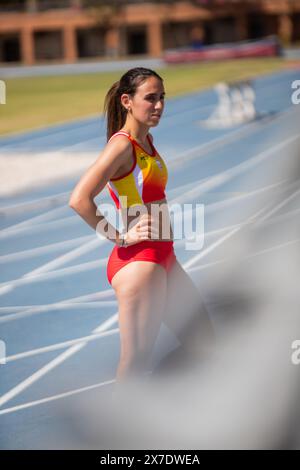 Porträt von Nagore Folgado, einem Para-Athleten aus der spanischen Nationalmannschaft, der in den 100 und 200 Metern antritt und 2024 an Paris teilnehmen wird Stockfoto