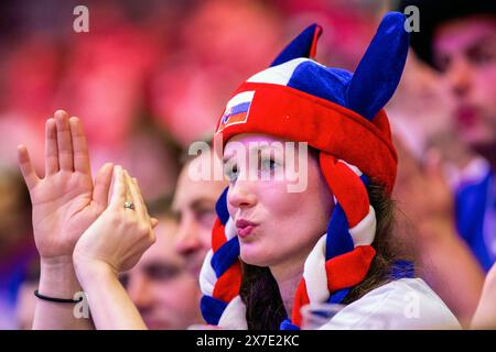 Ostrava, Tschechische Republik. Mai 2024. Fan der Slowakei während des IIHF WM-Gruppenspiels B gegen Lettland 2024 in Ostrava, Tschechien, 19. Mai 2024. Quelle: Vladimir Prycek/CTK Photo/Alamy Live News Stockfoto