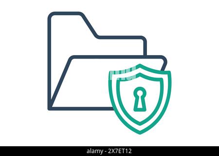 Symbol für Dateischutz. Ordner mit Schild. Symbol für Informationstechnologie. Liniensymbolstil. Illustration des Technologieelements Vektor Stock Vektor