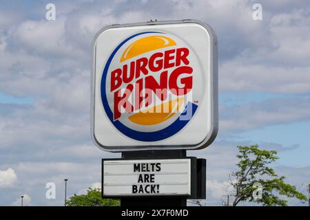 Bloomsburg, Usa. Mai 2024. Das Logo für Burger King ist auf dem Schild außerhalb des Fast Food Restaurants zu sehen. Quelle: SOPA Images Limited/Alamy Live News Stockfoto