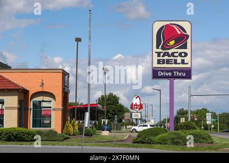 Bloomsburg, Usa. Mai 2024. Das Logo für Taco Bell ist auf dem Schild außerhalb des Fast Food Restaurants zu sehen. Quelle: SOPA Images Limited/Alamy Live News Stockfoto