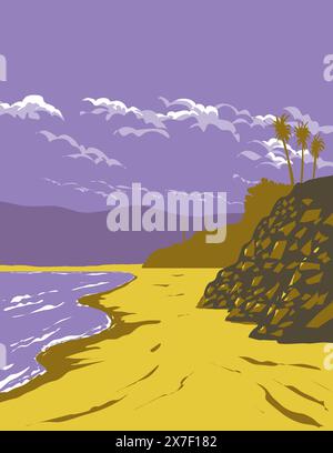 WPA poster art of surf beach at El Porto Beach located in Santa Monica Bay part of the City of Manhattan Beach, Los Angeles, California CA, United Sta Stock Vector