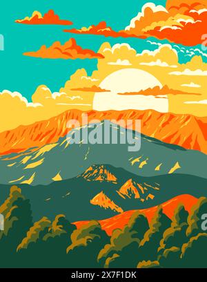 WPA-Posterkunst des Mount Parnassus, einer Bergkette im Parnassos National Woodland Park in Zentralgriechenland, die in der Projektverwaltung oder durchgeführt wurde Stock Vektor