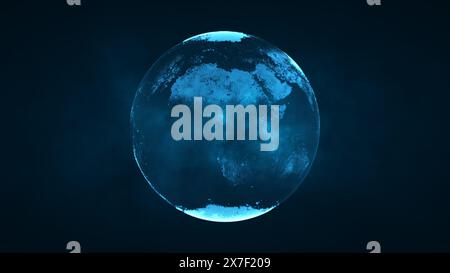Erden Night Time Glow: Ein dunkler Globus. Faszinierender Anblick der erleuchteten Kontinente vor dem Hintergrund der tiefen Dunkelheit. Stockfoto
