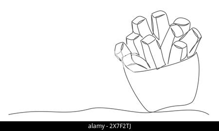 Pommes frites eine Linie Zeichnung auf weißem Hintergrund Stock Vektor