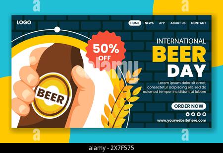 Biertag Social Media Landing Page Cartoon Hand Gezeichnete Vorlagen Hintergrund Illustration Stock Vektor