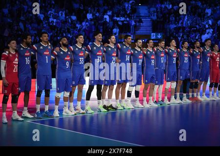 Orleans, Frankreich. Mai 2024. Team France während des Internationalen Freundschaftsvolleyballspiels zwischen Frankreich und den Niederlanden am 18. Mai 2024 in der Co'met Arena in Orleans, Frankreich. Foto Laurent Lairys/ABACAPRESS. COM Credit: Abaca Press/Alamy Live News Stockfoto