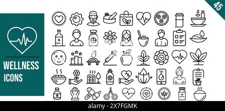 Wellness-Symbolgruppe. Lineare Symbolsammlung, bearbeitbare Kontur, Vektorillustration. Stock Vektor