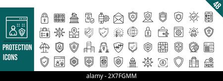 Symbol für Schutz. Lineare Symbolsammlung, bearbeitbare Kontur, Vektorillustration. Stock Vektor