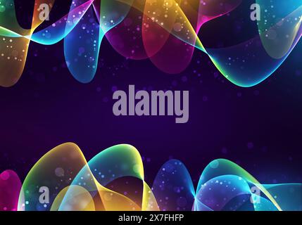 Kreative abstrakte Banner-Illustration. Regenbogenfarbene Flüssigkeitswellen. Spektrumsfluss für Branding, Banner und Grafikdesign. Musik, Energie, Bewegungsfreiheit Stockfoto