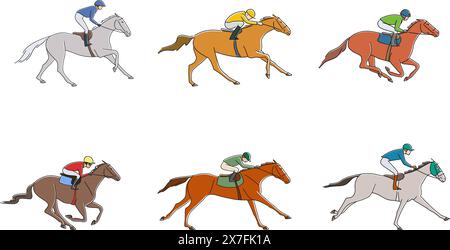 Sammlung über Pferderennen, Jockeys und Pferde Stock Vektor