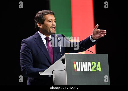 Madrid, Spanien. Mai 2024. Der ehemalige Präsidentschaftskandidat André Ventura von der portugiesischen Chega-Partei nimmt an einem Treffen rechter Parteien aus der ganzen Welt mit anderen Politikern wie dem spanischen Abascal und dem französischen Le Pen Teil. Quelle: Cesar Luis de Luca/dpa/Alamy Live News Stockfoto