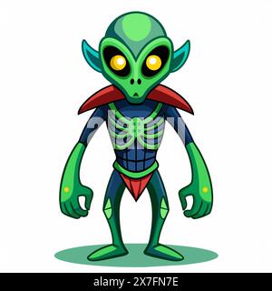 Grünes Alien mit großen Augen auf weißem Hintergrund. Außerirdisches sein. Minimalistische Grafik. Das Konzept des außerirdischen Lebens, Sci-fi d Stock Vektor