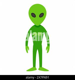 Einfaches grünes Alien mit großen Augen isoliert auf weißem Hintergrund. Außerirdisches sein. Minimalistische Grafik. Das Konzept des außerirdischen Lebens, s Stock Vektor