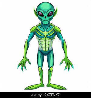 Grünes Alien mit großen Augen auf weißem Hintergrund. Außerirdisches sein. Minimalistische Grafik. Das Konzept des außerirdischen Lebens, Sci-fi d Stock Vektor