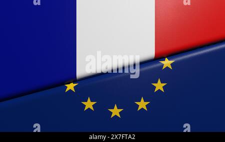 Europäische und französische Flaggen vereint – 3D-Rendering Stockfoto