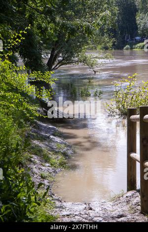 Die Marne in Überschwemmung mit überflutetem Pfad Stockfoto