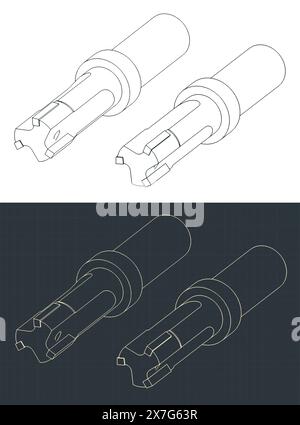 Stilisierte Vektordarstellungen isometrischer Baupläne von Metallreifahlen Stock Vektor