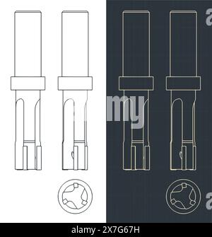 Stilisierte Vektorabbildungen von Bauplänen von Metallreibwerkzeugen Stock Vektor