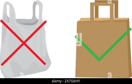 Sag nein zu Plastiktüten, bring dein eigenes Textil-Sackschild mit. Verschmutzungsproblemkonzept. Symbol isoliert auf weißem Hintergrund Vektorillustration. Stock Vektor