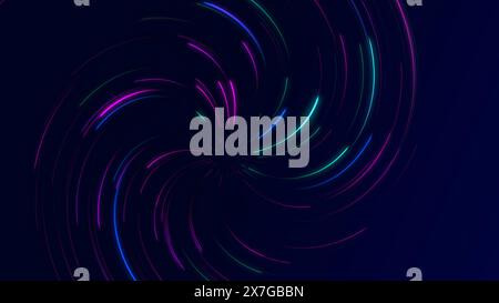 Dynamisches abstraktes Design mit farbenfrohen Neonlichtern vor dunklem Hintergrund für einen lebendigen, futuristischen Effekt. Stockfoto