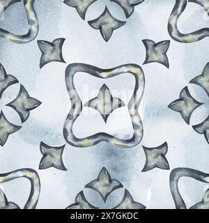 Portugiesische Azulejo-Fliesen nahtloses Muster. Aquarell-Ornament-Wiederholungspapier in blauer Farbe. Textildesign Stockfoto