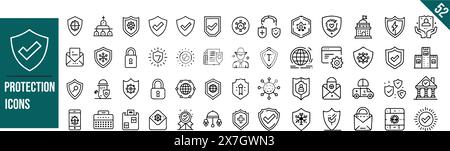 Satz von Symbolen für Schutzlinien. Sammlung dünner Konturen. Vektorabbildung. Bearbeitbare Kontur. Stock Vektor