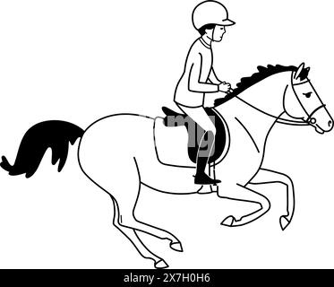 Niedlicher monochromer Vektordruck eines jungen Athleten und Pony. Handgezeichnete Vektor-Illustration für T-Shirts, Poster, Karten Stock Vektor