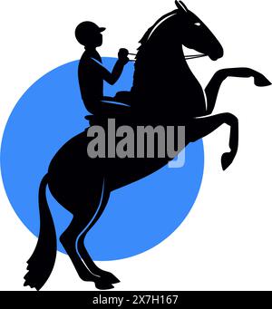Silhouette eines Pferdes, das auf seinen Hinterbeinen steht, mit einem Reiter auf dem Rücken Stock Vektor