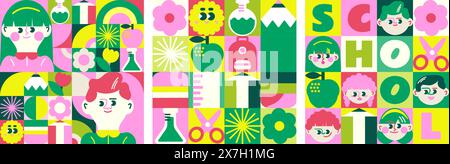 3 Muster. Kann als Vorlagen verwendet werden. Design mit Kinder- und Schulbedarf. Toll für Schulbesucher, Junior Prep, Kindergarten Stock Vektor