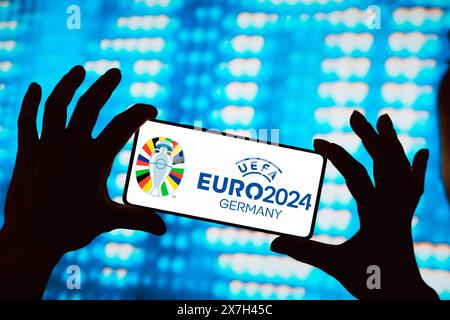Brasilien. Mai 2024. In dieser Fotoabbildung wird das Logo der UEFA-Fußball-Europameisterschaft (Euro 2024 Deutschland) auf einem Smartphone-Bildschirm angezeigt. UEFA-Fußball-Europameisterschaft (Euro 2024 Deutschland) es handelt sich um die wichtigste Fußballmeisterschaft zwischen Mannschaften aus europäischen Ländern, die der UEFA angehören. Quelle: SOPA Images Limited/Alamy Live News Stockfoto